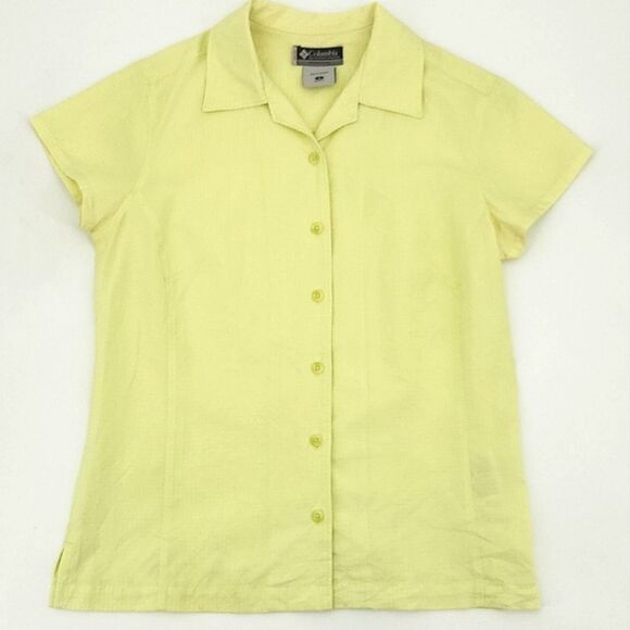 Columbia Sportswear XCO Shirt Women Small Yellow Gingham Plaid Collar Button Up - Picture 1 of 7
